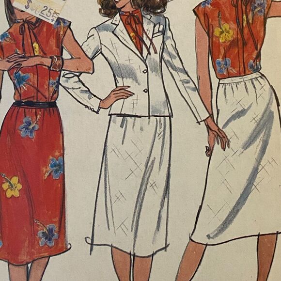 Butterick 6991 Pattern Skirt Top Jacket Miss 14 Vintage Boxy Collared Bow Midi - Picture 1 of 7